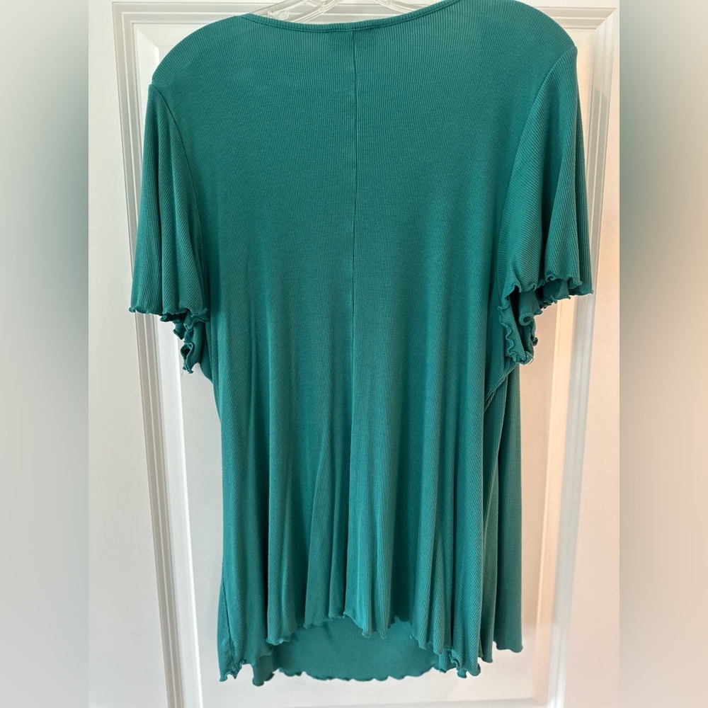 Lane Bryant Turquoise Knit Wrap Top with Flutter Sleeves - Picture 3 of 6